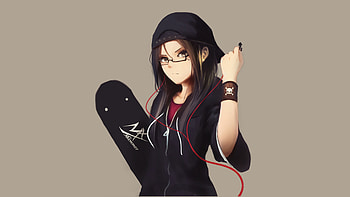 Anime girl with skate board, urban, art HD wallpaper