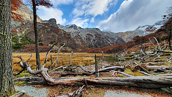 On the way to Laguna Esmeralda, Ushuaia, Patagonia Argentina, clouds, trees, sky, mountains, landscape HD wallpaper