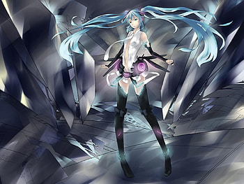 Miku Append, blue, colorful, awesome, heads, append, cute, vocaloid, beauty, nice, miku, vocaloids, hatsune, thighhighs, blue eyes, hatsune miku, twintail, blue hair, headset, beautiful, gray, anime, pretty, cool HD wallpaper