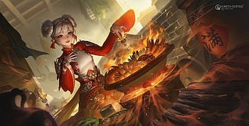 Fantasy girl, g arts, fantasy, red, girl, orange, fire, food, garts HD wallpaper