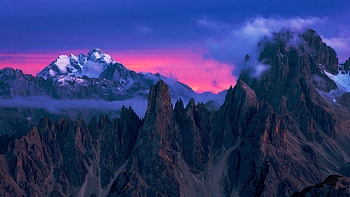 Devils Tower, Dolomites, Italy, alps, sunset, trees, colors, south tyrol, clouds, sky HD wallpaper
