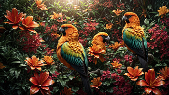Colorful Birds, bird, colorful, flower, jungle, tree HD wallpaper
