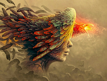 Raven Lady, art, girl, beautiful, woman, raven, digital, fantasy, pretty, female HD wallpaper