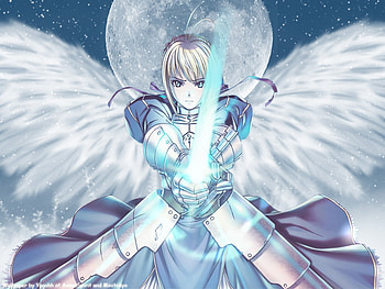 The Knight of Angel, night, white, knight, fate stay night, saber, anime, moon, king, game, invincible air, arturia HD wallpaper