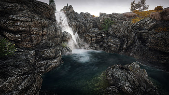 Tiny Waterfall, The Elder Scrolls V: Skyrim, pool, waterfall, video game HD wallpaper