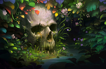 skull, 2d, fantasy, flowers, illustration HD wallpaper