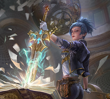 Fantasy girl, book, sword, fantasy, magical, legend of the cryptids, girl, luminos, billy christian HD wallpaper