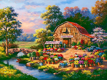 flower farm, farms, flowers, country, house HD wallpaper