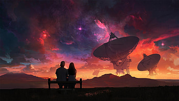 Quad — Cosmic Lovers' Landscape, love, artistic, couple, landscape HD wallpaper