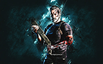 Terminator, Mortal Kombat Mobile, Terminator MK Mobile, Mortal Kombat, blue stone background, Mortal Kombat Mobile characters, grunge art, Terminator Mortal Kombat HD wallpaper