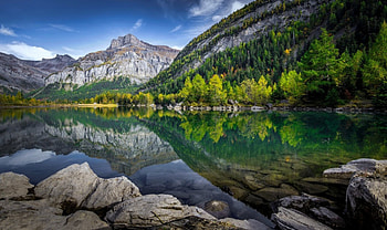 Tranquility, mirror, landscape, beautiful, rocks, serenity, tranquil, mountain, lake, trees, forest HD wallpaper