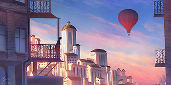 Lady Red Dress Standing On Balcony, artist, artwork, digital-art, deviantart HD wallpaper
