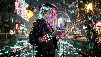 Neon Girl — Cyberpunk Butterfly Nights, Woman, Hologram HD wallpaper