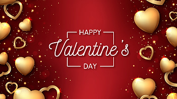 Golden Glitter Hearts Glare Happy Valentine's Day Red Background Valentine's Day HD wallpaper