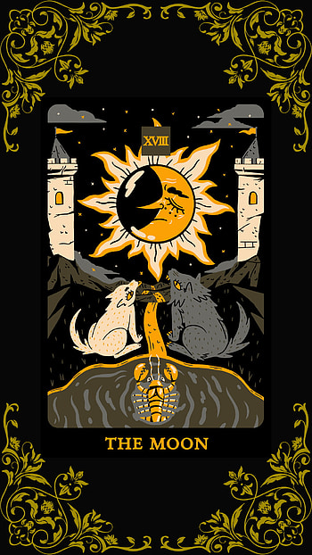 The Moon, art, design, night, spiritual, cancer, tarot, tarotcards, themoon HD phone wallpaper