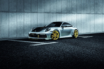 Golden wheels, Porsche 911 Carrera TechArt HD wallpaper