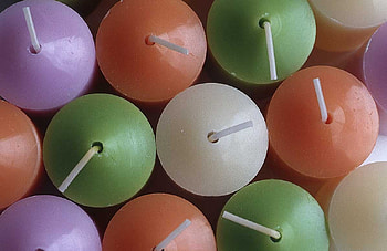 Candles, purple, white, wax, green, orange HD wallpaper
