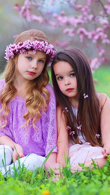 Cute For Girls, Two Sisters, Nature Background HD phone wallpaper