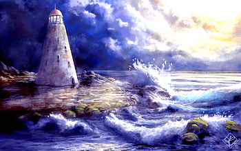 LIGHT HOUSE, sunshine, sea, lighthouse, art, rocks, waves, tower, clouds, storm HD wallpaper