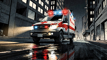 Urban Lifeline: Ambulance in the Rain HD wallpaper