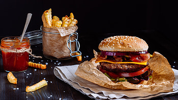 Fast food feast, Savory condiments, Succulent beef, Satisfying indulgence HD wallpaper