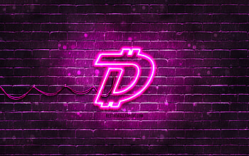 DigiByte purple logo, , DGB, purple brickwall, DigiByte logo, cryptocurrency, DigiByte neon logo, DigiByte HD wallpaper
