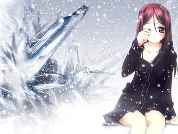 alone in the cold, girl, anime, ice HD wallpaper