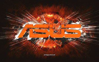 Asus logo, grunge art, orange stone background, Asus orange logo, Asus, creative art, Asus grunge logo HD wallpaper