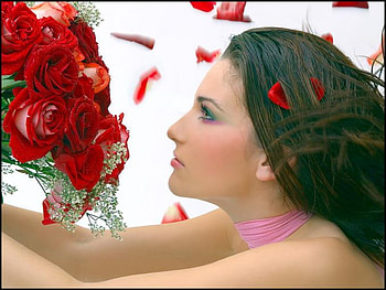 Dream, roses, woman, petals, red HD wallpaper