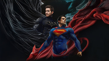 Jake Gyllenhaal Batman Meets David Corenswet Superman, david-corenswet, batman, superman, jake-gyllenhaal, superheroes, artwork, art, digital-art HD wallpaper