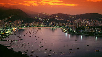 sunset in rio, city, boats, bay, mountains, sunset HD wallpaper
