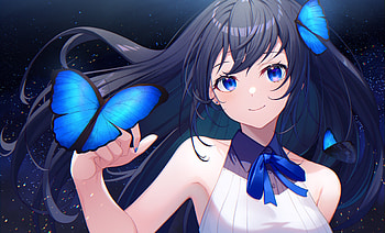 Anime Girl, blue, girl, Anime, butterfly HD wallpaper