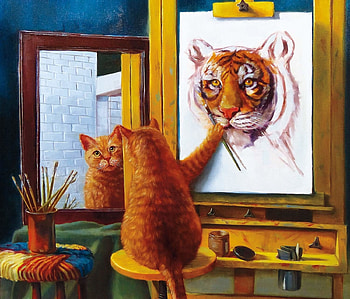 :D, animal, tiger, pisici, artist, tigru, funny, cat HD wallpaper