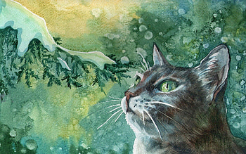 Winter, Art, Snow, Cat, , Drawing, Branch, Painting, Paints HD wallpaper