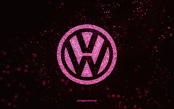Volkswagen glitter logo, , black background, Volkswagen logo, pink glitter art, Volkswagen, creative art, Volkswagen pink glitter logo HD wallpaper
