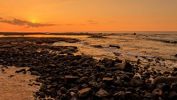 Beautiful Sunset Stones Ocean Waves Silhouette Background Nature HD wallpaper