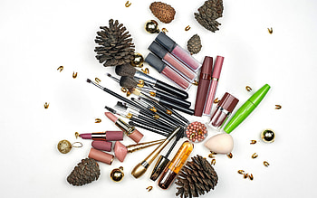 cosmetics, make-up concepts, cosmetics on white background, different cosmetics, make-up, mascara, lipstick, lip gloss HD wallpaper
