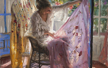 Painting, room, windows, women, cloth, girl HD wallpaper