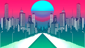 Art, City, Vector, Retro, Synthwave, Retrowave HD wallpaper