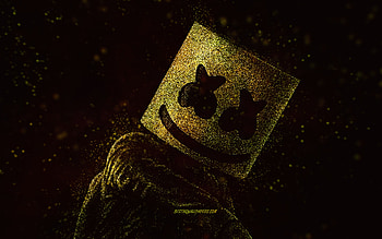 Marshmello, lime glitter art, DJ Marshmello art, black background, American DJ, Marshmello art, Christopher Comstock HD wallpaper