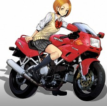 MotorCycle, cute, nice, short hair, bike, , motor, female, plain, sexy, sweet, hot, girl, anime girl, simple, anime, pretty, vehicle, brown hair, transportation, lovely, motorbike HD wallpaper