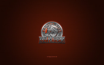 Kansas City Mavericks, American hockey club, ECHL, gray logo, orange carbon fiber background, East Coast Hockey League, hockey, Missouri, USA, Kansas City Mavericks logo HD wallpaper