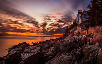 Nature, Sunset, Lighthouse, Bass Harbor Headlight HD wallpaper