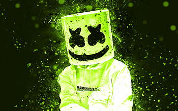 Christopher Comstock, , DJ Marshmello, lime neon lights, american DJ, superstars, Marshmello , lime abstract backgrounds, music stars, Marshmello, DJs HD wallpaper
