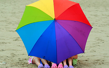 Nature, Girls, Children, Beach, Summer, Miscellanea, Miscellaneous, Legs, Color, Umbrella, Mood, Child, Coloured, Moods, Footwear HD wallpaper