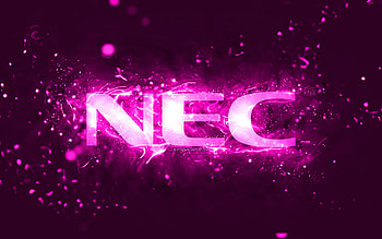 NEC purple logo, , purple neon lights, creative, purple abstract background, NEC logo, brands, NEC HD wallpaper