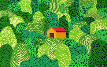 Trees, Art, Forest, Small House, Lodge HD wallpaper