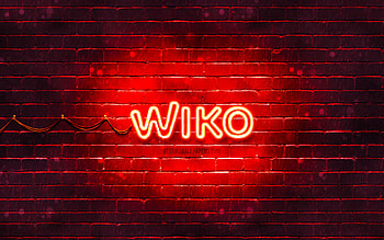 Wiko red logo, , red brickwall, Wiko logo, brands, Wiko neon logo, Wiko HD wallpaper