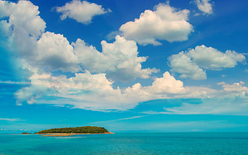 tropical island, ocean, summer, tourism, white clouds, paradise, islands HD wallpaper