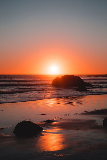Nature, Sunset, Stones, Sea, Waves, Horizon, Shore, Bank HD phone wallpaper